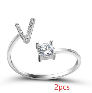 New Design Adjustable 26 Initial Letter Ring Fashion Jewelry For Women Simple Elegant Jewelry