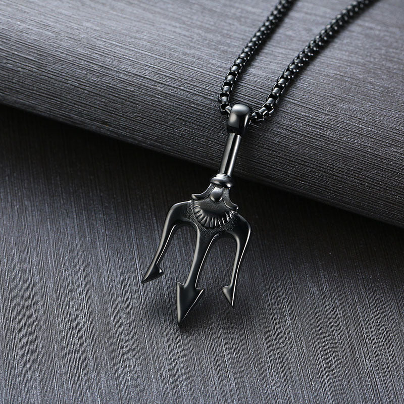 Neptune's Trident Necklace Retro Mythical Sea King Poseidon Trident Harpoon Pendant Necklace Men's Fashion Trend Cool Jewelry