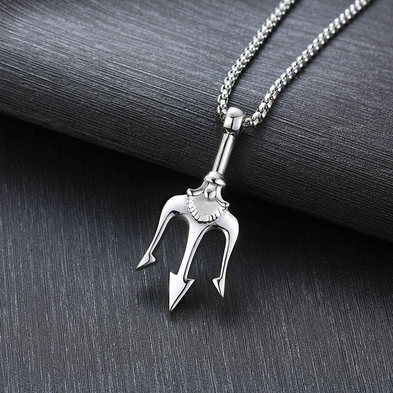 Neptune's Trident Necklace Retro Mythical Sea King Poseidon Trident Harpoon Pendant Necklace Men's Fashion Trend Cool Jewelry