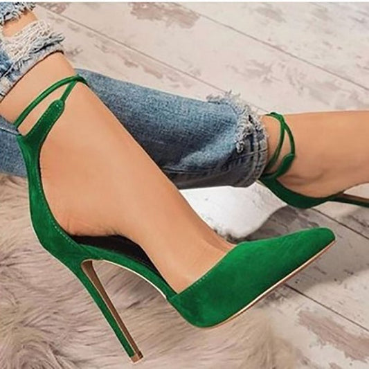 One-line buckle high heel sandals plus size