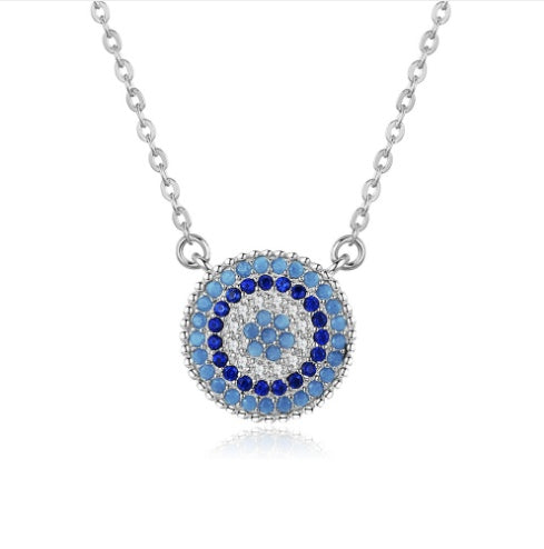 New 925 Sterling Silver Evil Eye Hamsa White Blue AAA Cz Womens Lucky eyes cz Pendant Necklace women fashion jewelry