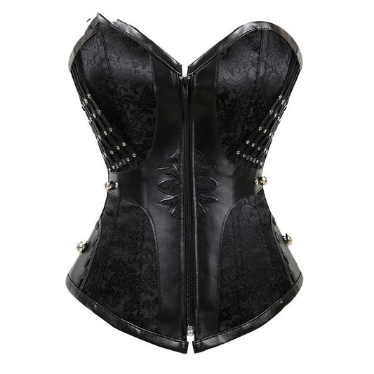 Beonlema Gothic Women Corset Waist Modeling Sexy Bustiers Steampunk Corsets Tight Lacing Black Goth Fuax Leather Korset S-2XL