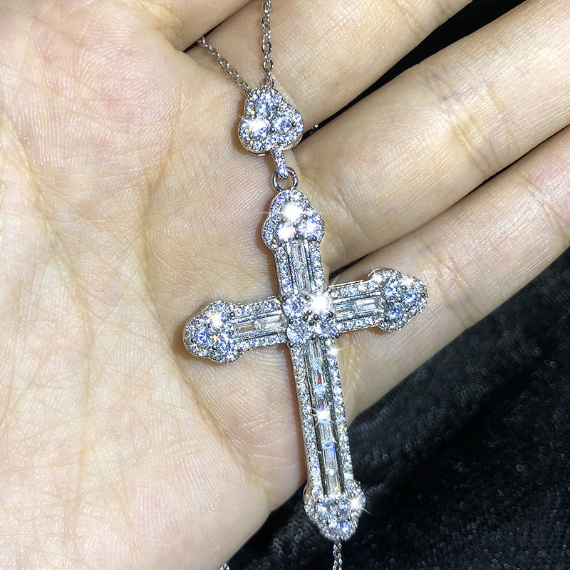 New Arrival Top Selling Luxury Jewelry Cross Pendant 925 Sterling Silver Princess Cur White Clear 5A CZ Women Necklace Gift