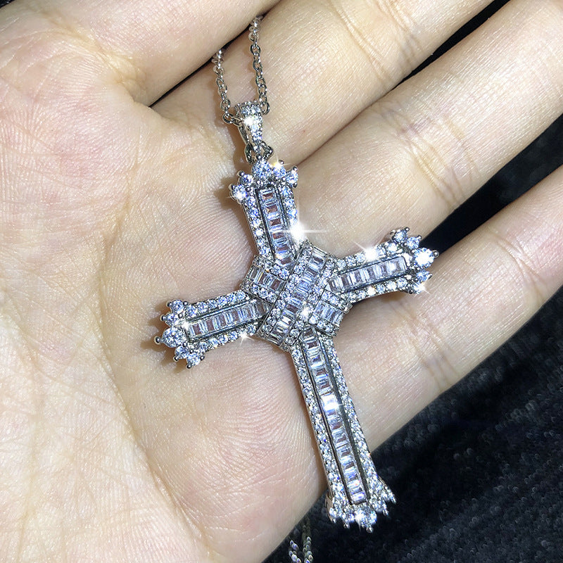 New Arrival Top Selling Luxury Jewelry Cross Pendant 925 Sterling Silver Princess Cur White Clear 5A CZ Women Necklace Gift