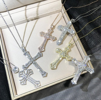 New Arrival Top Selling Luxury Jewelry Cross Pendant 925 Sterling Silver Princess Cur White Clear 5A CZ Women Necklace Gift