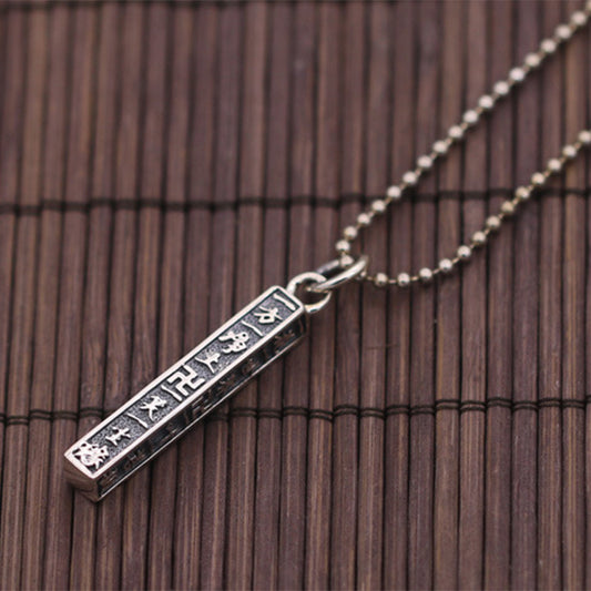 S925 Sterling Silver Buddhism Six Words Pendant Jewelry Thai Silver Retro Simple Men Women Square Totem Pole Fashion Pendant