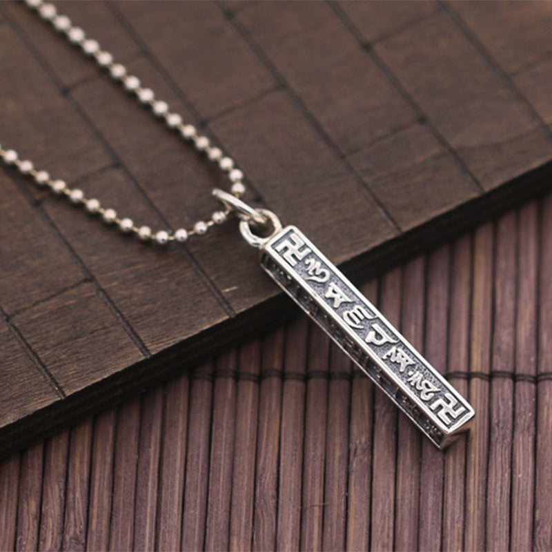 S925 Sterling Silver Buddhism Six Words Pendant Jewelry Thai Silver Retro Simple Men Women Square Totem Pole Fashion Pendant