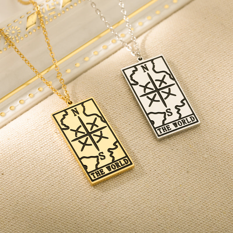 Square Tarot Cards Necklace For Women Gold Stainless Steel Moon Sun Couple Pendant Neck Chain Necklace Vintage Cute Jewelry Gift