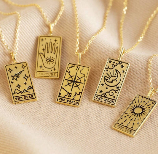 Square Tarot Cards Necklace For Women Gold Stainless Steel Moon Sun Couple Pendant Neck Chain Necklace Vintage Cute Jewelry Gift