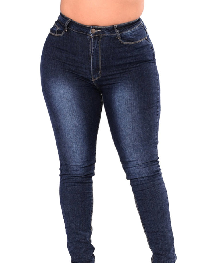 Extra large size fashion high elastic denim pants women