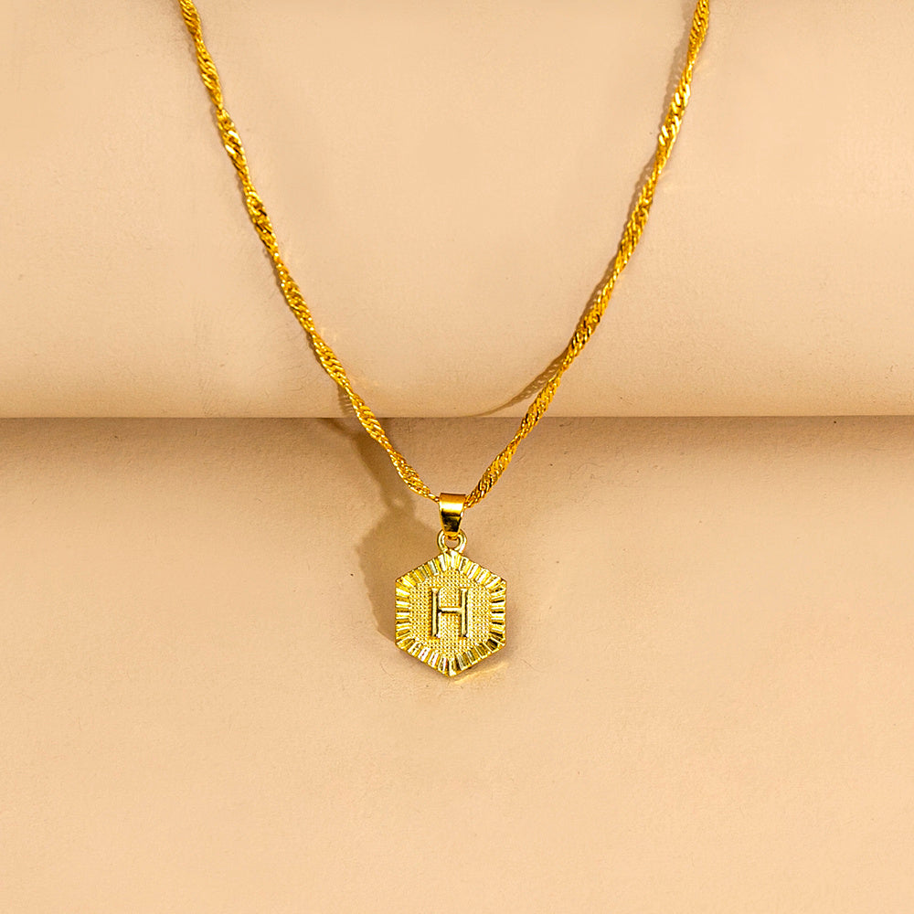 Initial Letter Hexagon Pendant Necklace For Women Jewelry