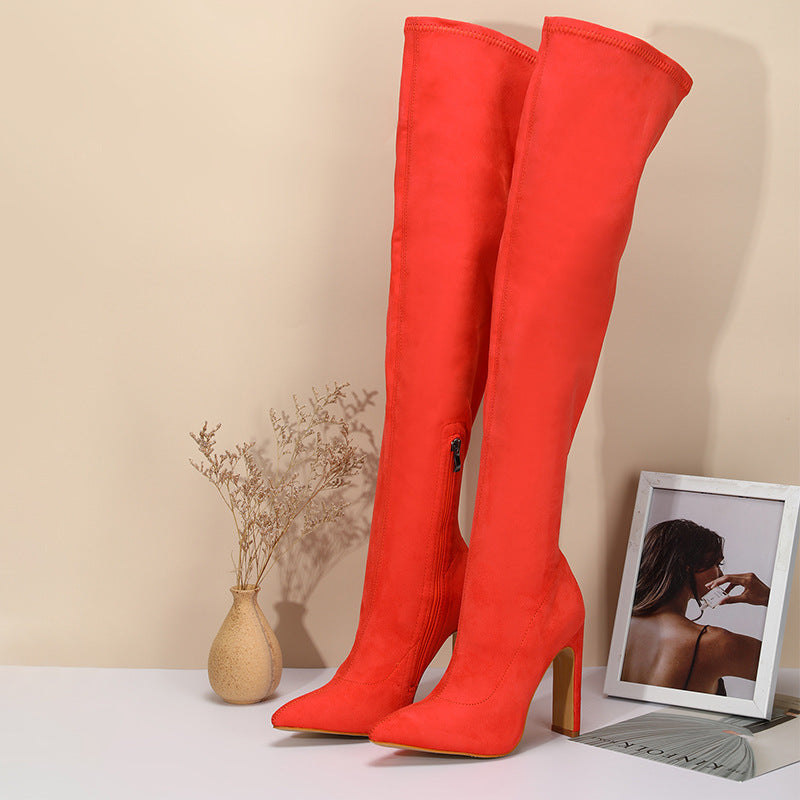 Women's Thick-heeled Inner Zipper Colored Boots