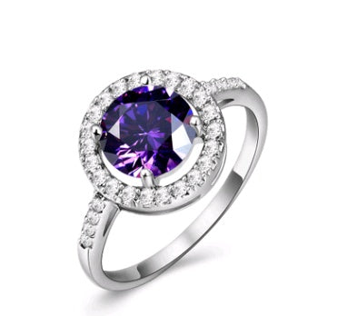 Round Ring Diamond Classic Fashion Women Zircon Wedding Purple Crystal Jewelry