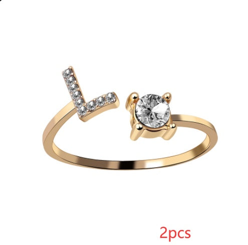 New Design Adjustable 26 Initial Letter Ring Fashion Jewelry For Women Simple Elegant Jewelry