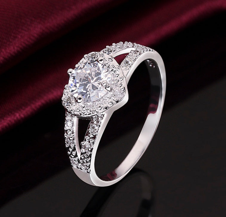 Sincere Heart Ring Silver-Color Clear AAA Cubic Zirconia Promise Ring for Women Wedding Jewelry Size