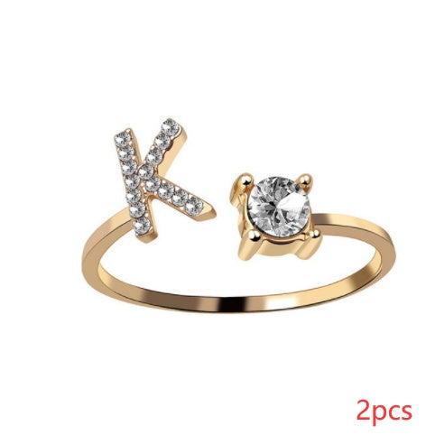 New Design Adjustable 26 Initial Letter Ring Fashion Jewelry For Women Simple Elegant Jewelry