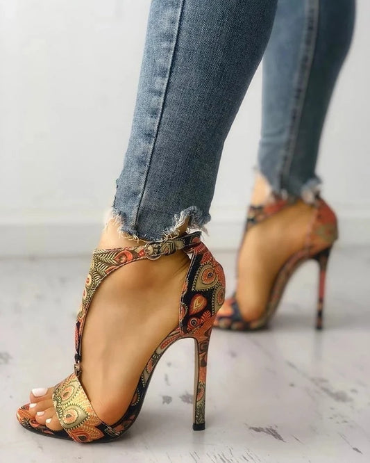 Women's Shoes Stiletto High Heels 40-43 Large Size Printed High Heel Sandals