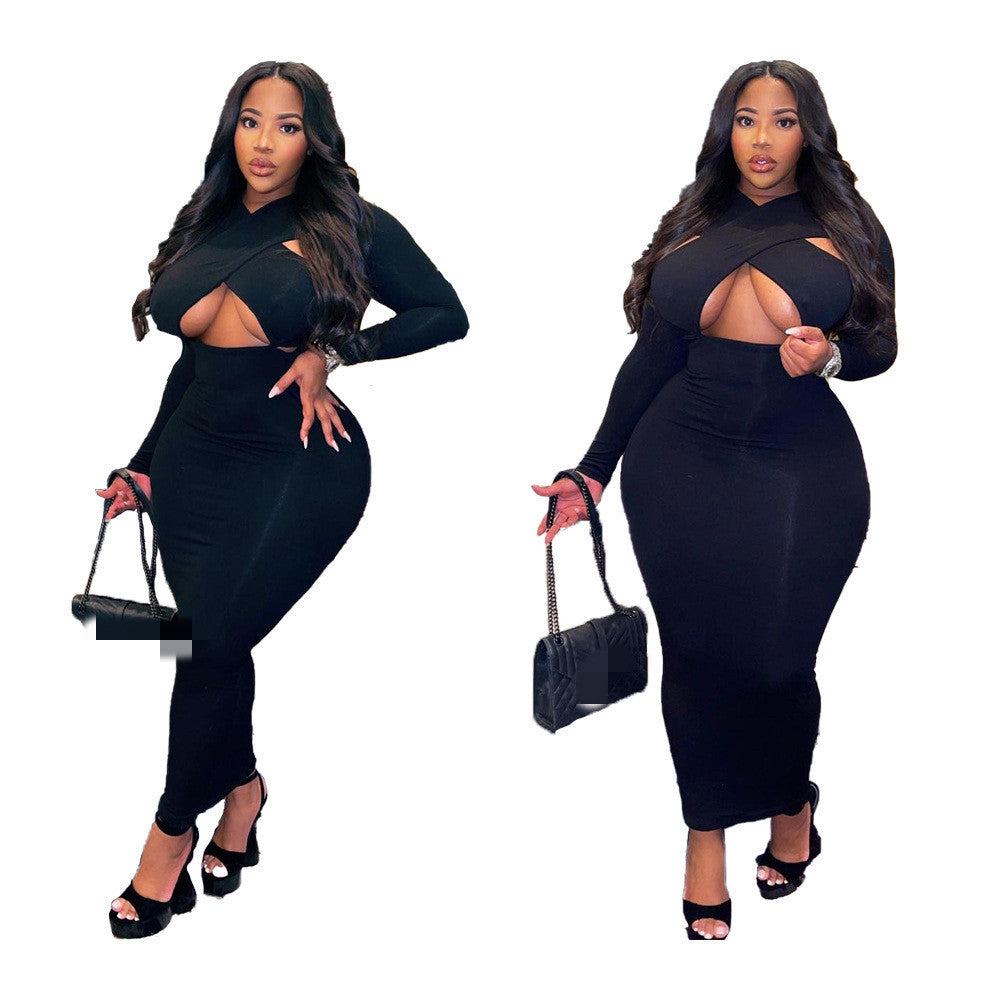 Plus Size Women's Solid Color Casual Fashion Dress