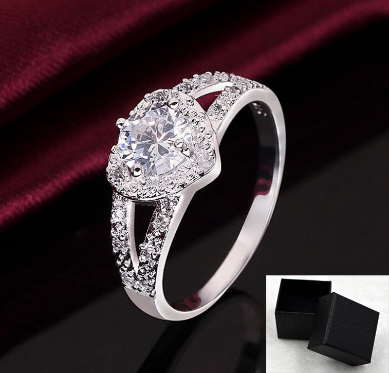 Sincere Heart Ring Silver-Color Clear AAA Cubic Zirconia Promise Ring for Women Wedding Jewelry Size