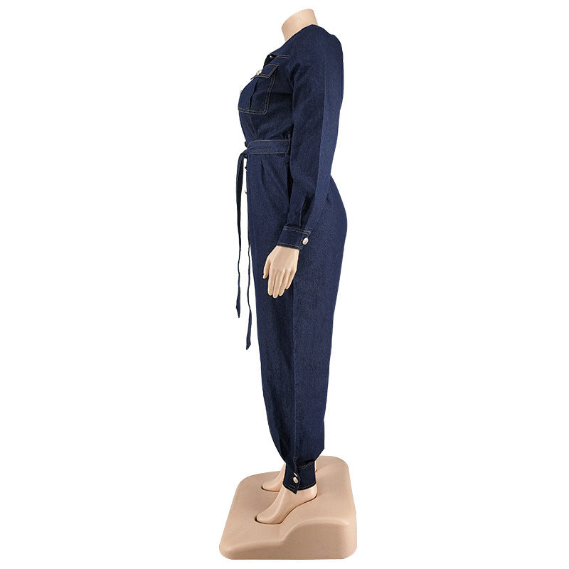 Autumn Lazada Rpmpers Plus Big Size Fat Women Denim Jumpsuit