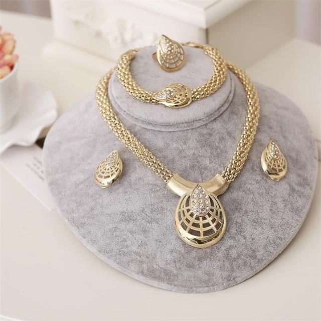 Women Cate Gold Bridal Jewelry Sets Rhinestone Pendan