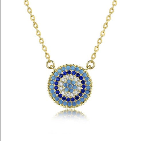 New 925 Sterling Silver Evil Eye Hamsa White Blue AAA Cz Womens Lucky eyes cz Pendant Necklace women fashion jewelry