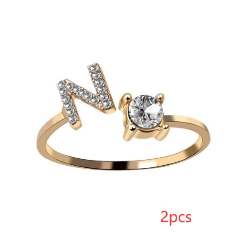 New Design Adjustable 26 Initial Letter Ring Fashion Jewelry For Women Simple Elegant Jewelry