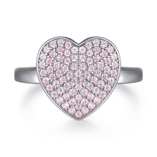 S925 Sterling Silver Ring Heart-shaped Zircon Jewelry Platinum Plating Women