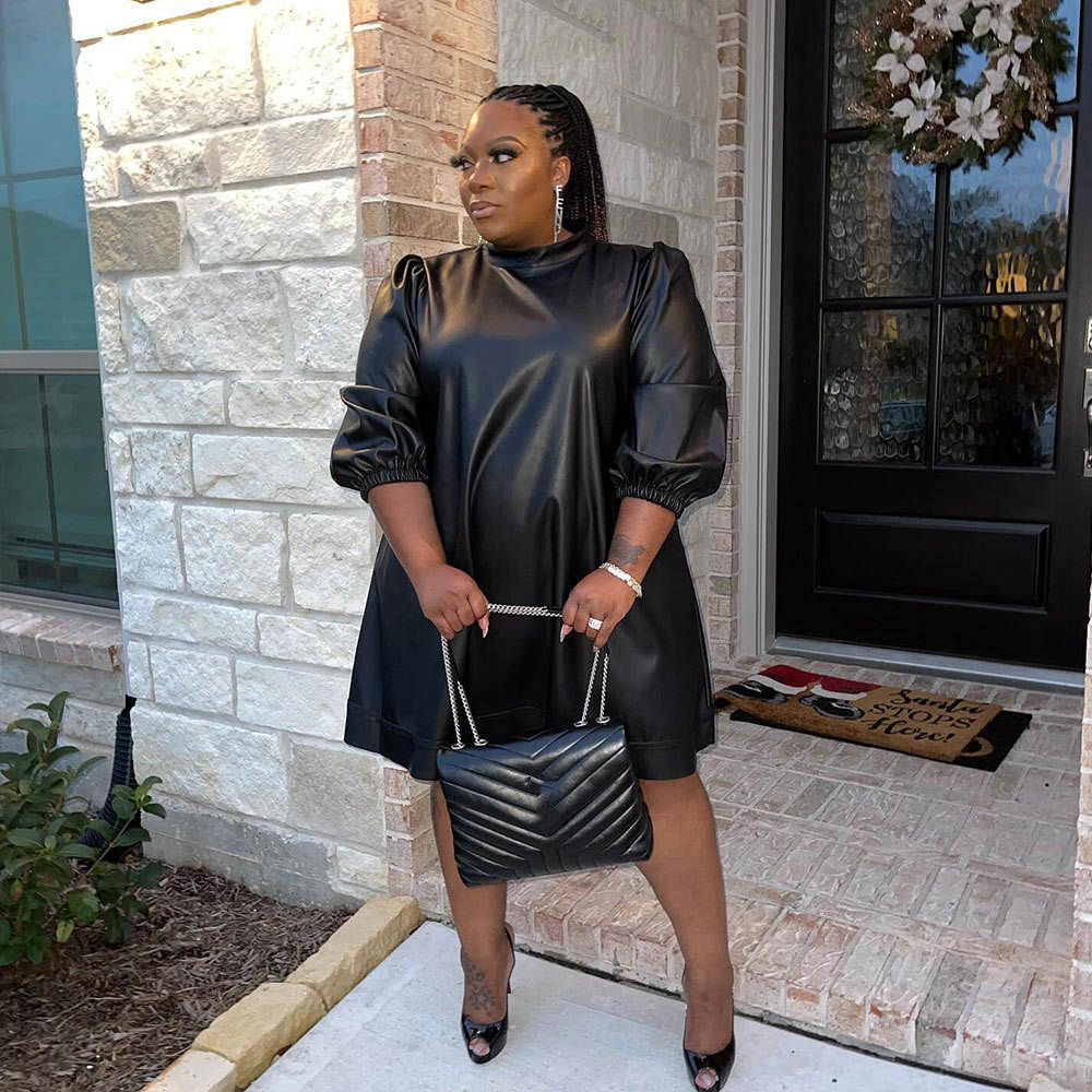 European And American Long Sleeve Plus Size Leather Skirt