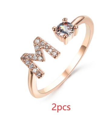 New Design Adjustable 26 Initial Letter Ring Fashion Jewelry For Women Simple Elegant Jewelry