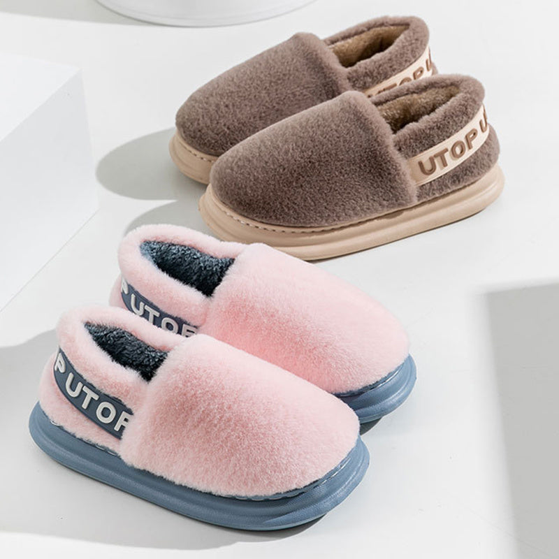 Winter Letter Cotton Shoes With Heel Garden Outdoor Indoor Floor Home Slippers Thick-soled Plush Slippers Women Men Couple