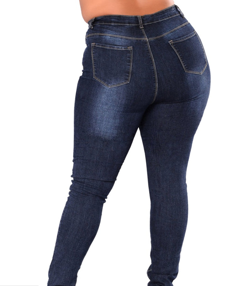 Extra large size fashion high elastic denim pants women