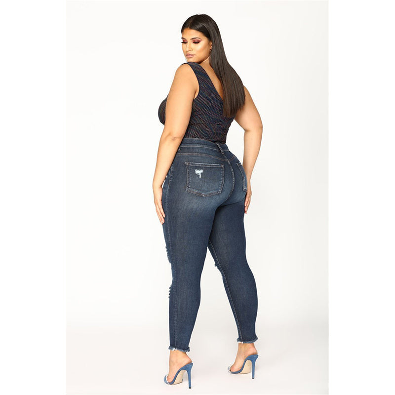 Women's Stretch Shredded Hip Raise Plus Size Jeans