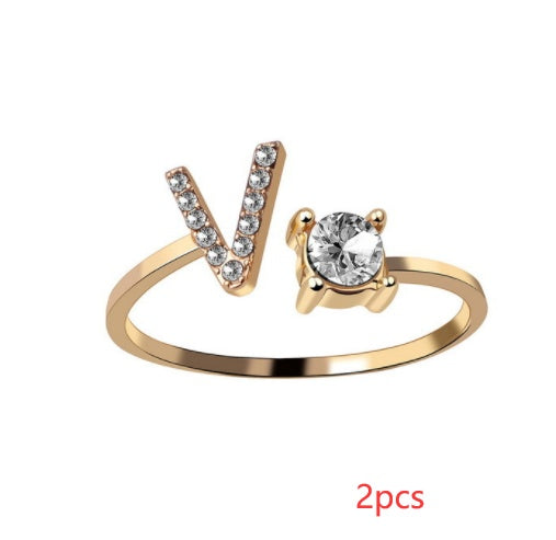 New Design Adjustable 26 Initial Letter Ring Fashion Jewelry For Women Simple Elegant Jewelry