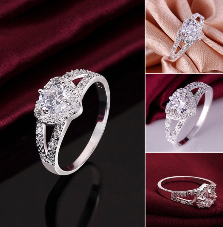 Sincere Heart Ring Silver-Color Clear AAA Cubic Zirconia Promise Ring for Women Wedding Jewelry Size