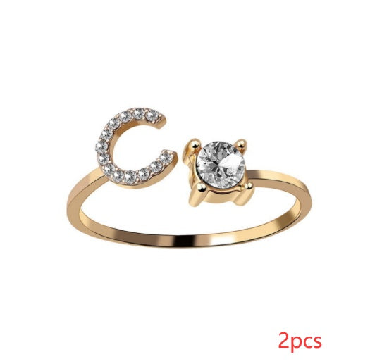 New Design Adjustable 26 Initial Letter Ring Fashion Jewelry For Women Simple Elegant Jewelry