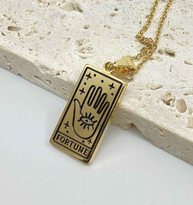 Square Tarot Cards Necklace For Women Gold Stainless Steel Moon Sun Couple Pendant Neck Chain Necklace Vintage Cute Jewelry Gift