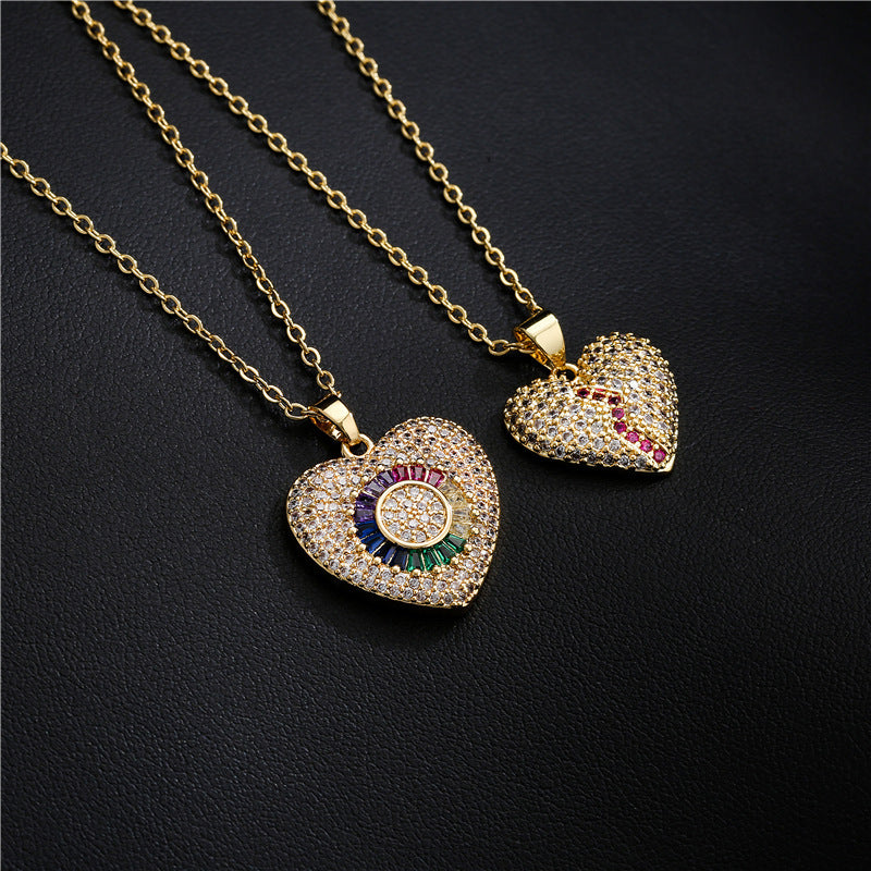 Jewelry 18K Real Gold Electroplating Full Diamond Love Pendant Necklace Women