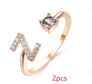 New Design Adjustable 26 Initial Letter Ring Fashion Jewelry For Women Simple Elegant Jewelry