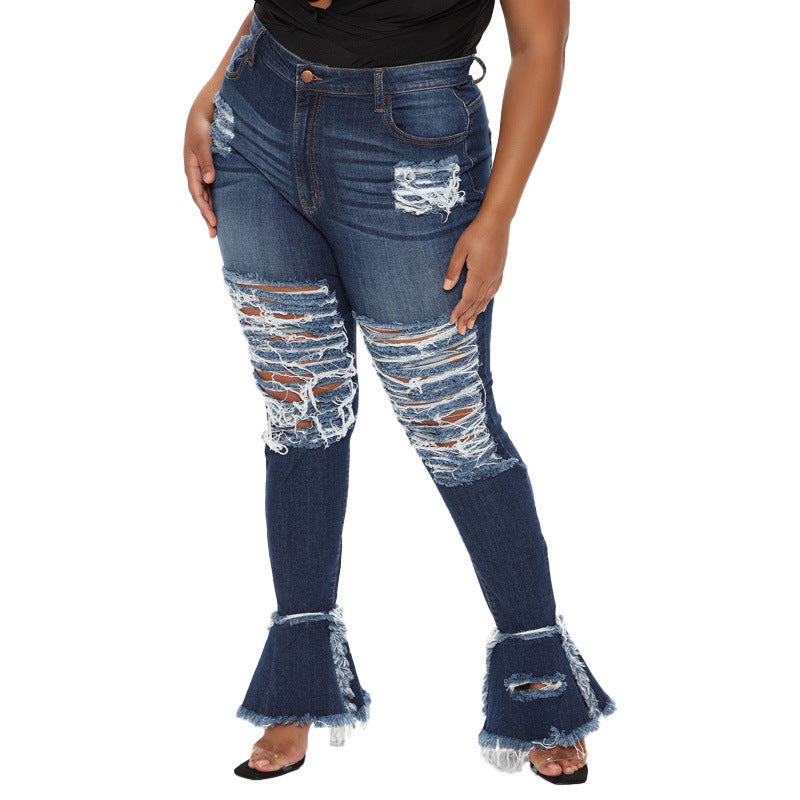 Trumpet Street Fashion Trend Ripped Plus Size Women's Jeans