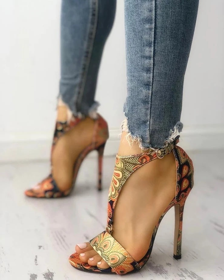 Women's Shoes Stiletto High Heels 40-43 Large Size Printed High Heel Sandals