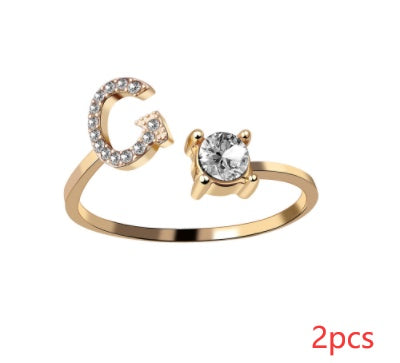 New Design Adjustable 26 Initial Letter Ring Fashion Jewelry For Women Simple Elegant Jewelry