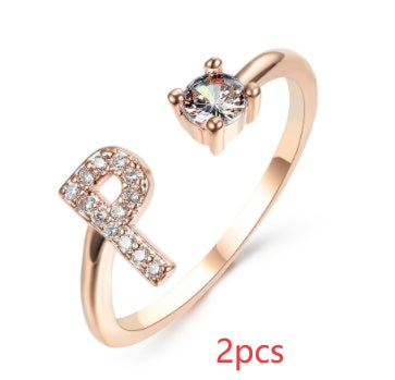 New Design Adjustable 26 Initial Letter Ring Fashion Jewelry For Women Simple Elegant Jewelry