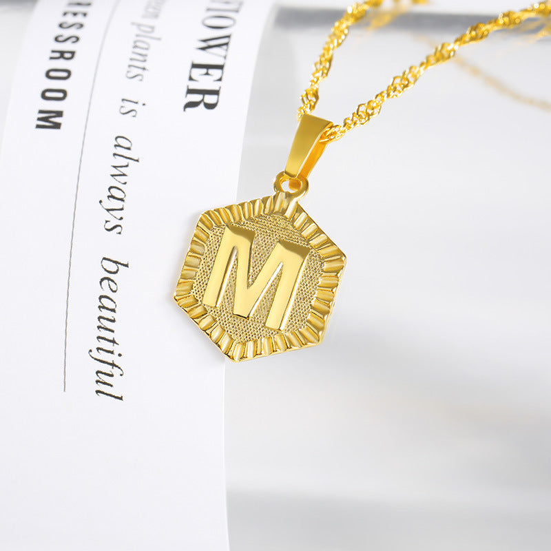 Initial Letter Hexagon Pendant Necklace For Women Jewelry