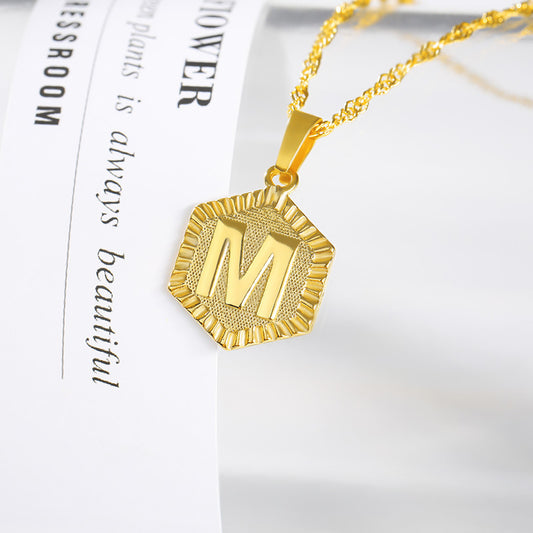 Initial Letter Hexagon Pendant Necklace For Women Jewelry