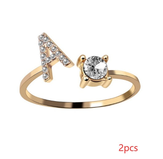 New Design Adjustable 26 Initial Letter Ring Fashion Jewelry For Women Simple Elegant Jewelry