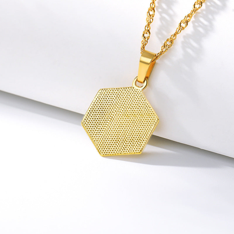 Initial Letter Hexagon Pendant Necklace For Women Jewelry