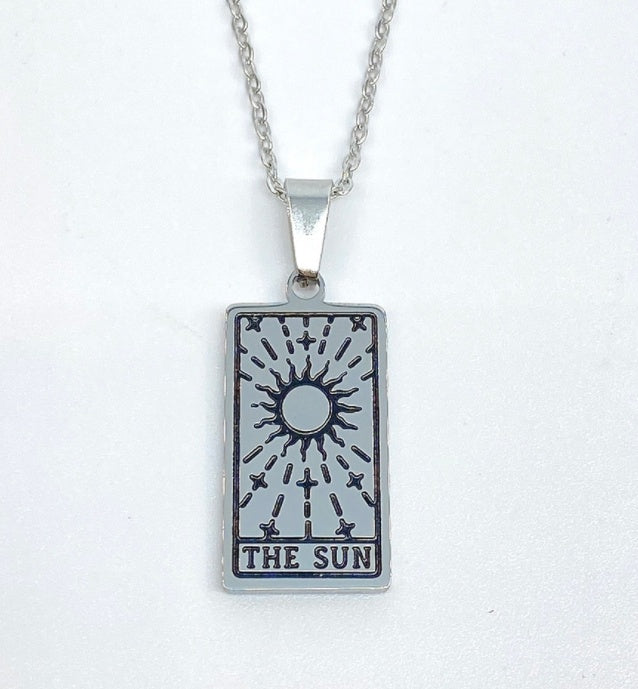 Square Tarot Cards Necklace For Women Gold Stainless Steel Moon Sun Couple Pendant Neck Chain Necklace Vintage Cute Jewelry Gift